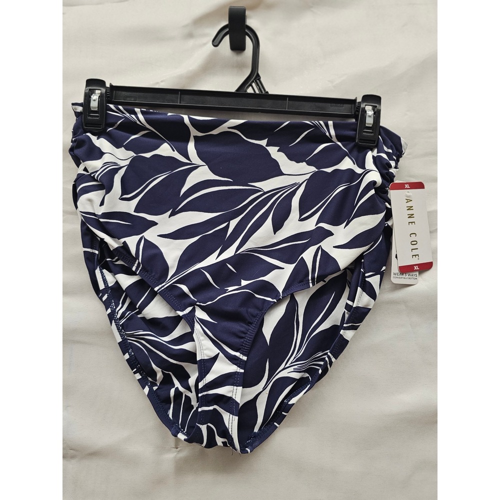 Anne Cole Navy White Leaf Print Convertible Swim Bottom XL ACSB001 UPF 50